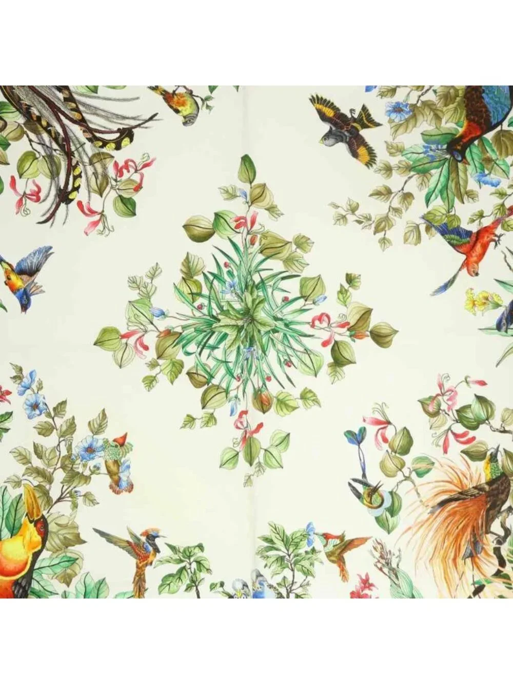 Gucci Scarf Bird All Over Pattern Flower Green White
